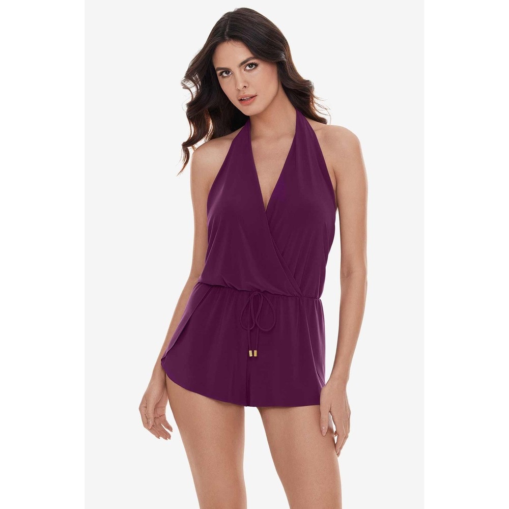 Magicsuit by Miraclesuit Purple Bianca Halter Romper Swimsuit Cover-Up Jam 12